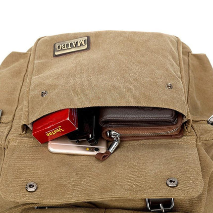 Men's Vintage Canvas Backpack | Large Capacity | Multi-Pocket | Retro Outdoor Design | Durable Heavy-Duty Material | Leather Accents | Adjustable Straps | Travel & Urban Use | Unisex Versatile Bag