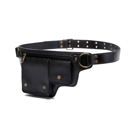 Men's Leather Waist Bag | Outdoor Sports Zipper Adjustable Pack | Durable Multi-Compartment Design | Compact Lightweight Hands-Free Storage | Stylish Travel Accessory
