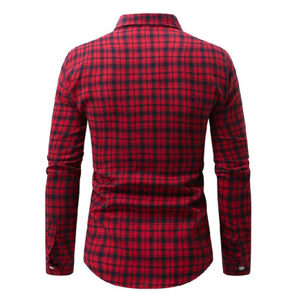 Men's Plaid Long-Sleeved Shirt | Relaxed Fit | Soft Cotton Blend | Button-Down | Spread Collar | Chest Pocket | Casual Wear | Spring Autumn Fashion | Versatile Styling | Timeless Design