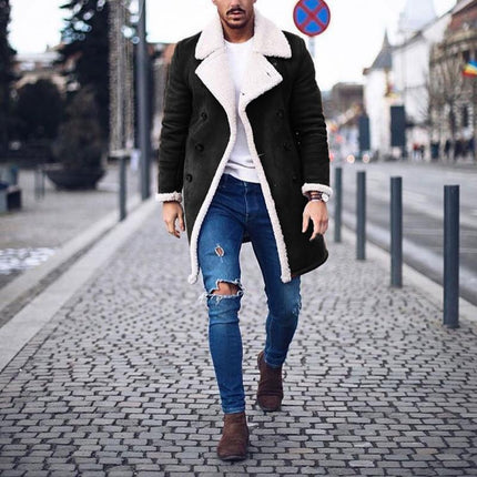 Men's Suede Polar Fleece Coat | Vintage Warm Double-Breasted Outerwear | Notch Lapel | Thick Insulation | Multi-Pocket Design | Formal Winter Jacket | Earthy Tones