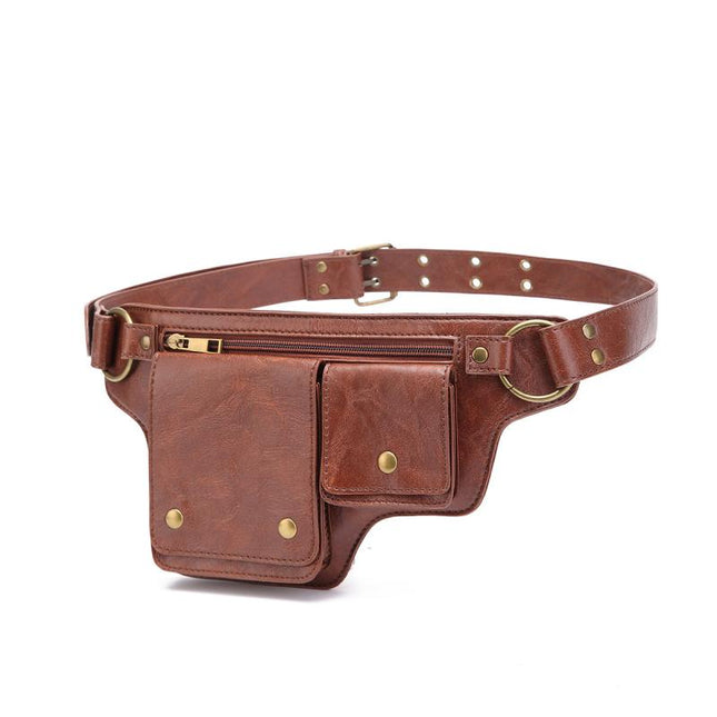 Men's Leather Waist Bag | Outdoor Sports Zipper Adjustable Pack | Durable Multi-Compartment Design | Compact Lightweight Hands-Free Storage | Stylish Travel Accessory