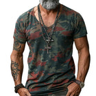 Men's Camouflage Print V-Neck T-Shirt | Regular Fit Short Sleeve | Cotton Polyester Blend | Trendy Outdoor Casual Wear | Pair with Jeans or Shorts | Machine Washable | Spring Summer Fashion