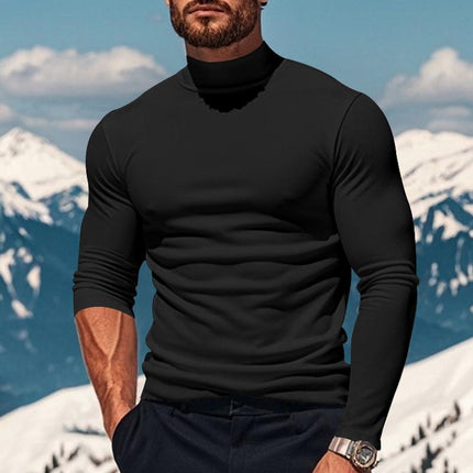 Men's Plush Long Sleeve T-shirt | Half High Collar | Solid Color | Warm & Soft | Regular Fit | Pullover Style | Apparel & Accessories