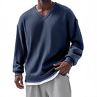 Men's V-Neck Striped Long Sleeve T-Shirt | Casual Loose Fit | Premium Cotton Blend | Comfortable Lightweight | Durable Construction | Relaxed Everyday Style | Breathable Fabric | Versatile Layering