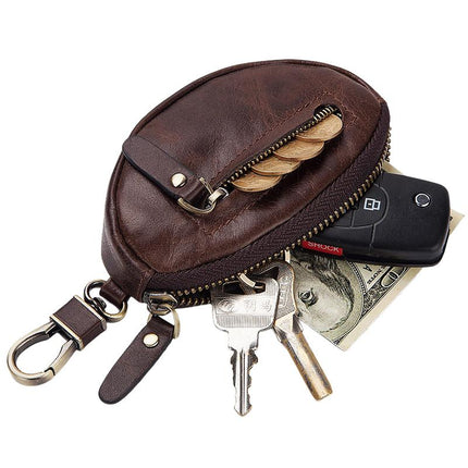 Men's Cowhide Leather Wallet | Zipper Closure | Key Compartment | Compact Design | Premium Quality | Multi-Functional Slots | Soft Lining | Sturdy Key Holder | Durable & Stylish | Perfect Gift