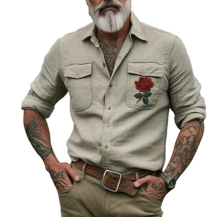 Men's Western Cowboy Shirt | Retro Embroidered Design | Long Sleeve | Lapel Collar | Blended Fabric | Regular Fit | All Seasons | Versatile Style | Multiple Sizes Available