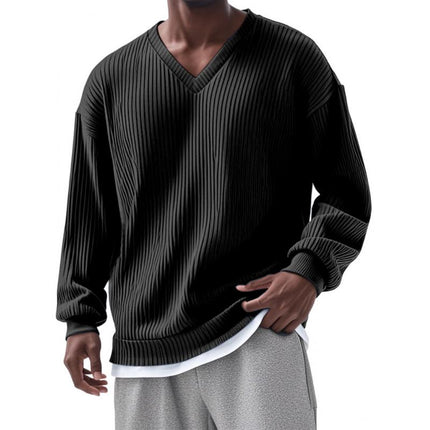 Men's V-Neck Striped Long Sleeve T-Shirt | Casual Loose Fit | Premium Cotton Blend | Comfortable Lightweight | Durable Construction | Relaxed Everyday Style | Breathable Fabric | Versatile Layering