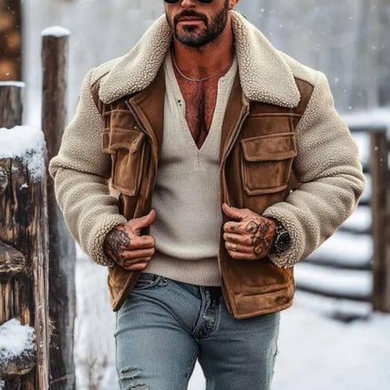 Men's Tailored Fit Vintage Suede Lambswool Blend Jacket | Lapel Collar | Full-Length Sleeves | Stitching Details | Insulated for Fall and Winter | Versatile Casual to Semi-Formal Wear