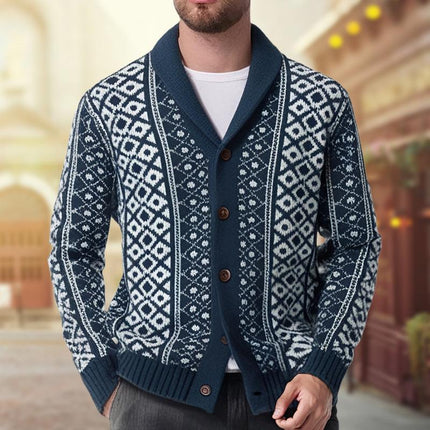 Men's Cardigan | Vintage Jacquard Shawl Collar | Single Breasted Knit | Elegant Outerwear | Cozy Layer | Classic Style
