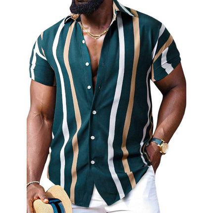 Men's Striped Short Sleeve Shirt | Casual Lapel Collar | Lightweight Fabric | Contemporary Style | Breathable Summer Top | Versatile Fit | Perfect for Everyday Wear | Available in Various Sizes