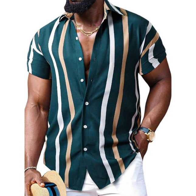 Men's Striped Short Sleeve Shirt | Casual Lapel Collar | Lightweight Fabric | Contemporary Style | Breathable Summer Top | Versatile Fit | Perfect for Everyday Wear | Available in Various Sizes