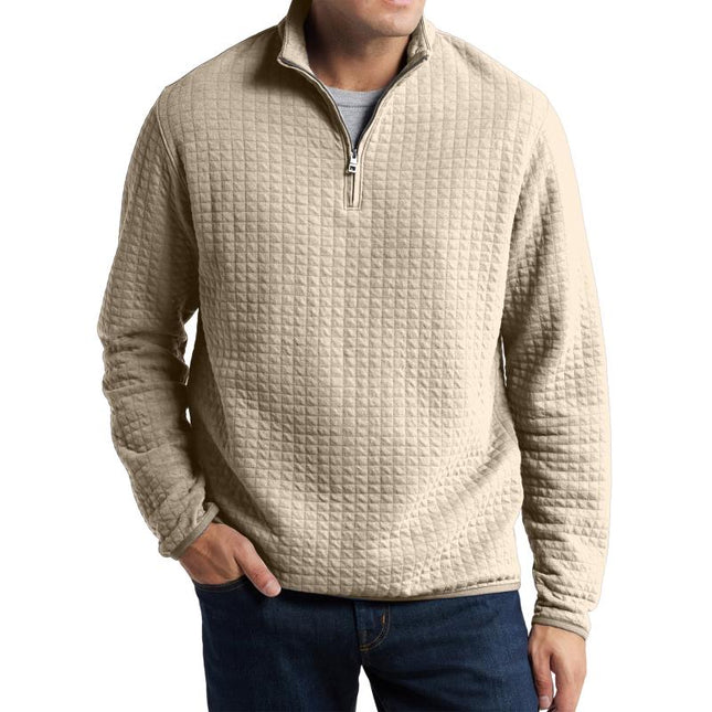 Men's Pullover Sweatshirt | Solid Color Plaid Jacquard | Loose Fit | Soft Fabric | Casual Style | Ribbed Hem & Cuffs | Crew Neck | Versatile Layering | Cozy Comfort | Perfect for Cool Weather | Stylish Texture