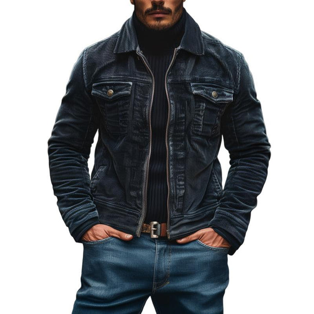 Men's Vintage Corduroy Jacket | Slim Fit Zipper Front | Lapel Collar Outerwear | Stylish Functional Pockets | High-Quality Durable Fabric | Versatile Layering for Casual to Smart-Casual Occasions