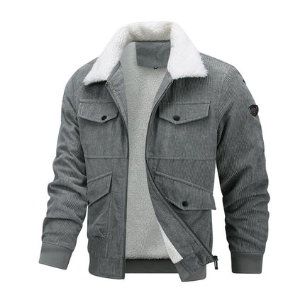 Men's Jacket | Casual Lapel Corduroy | Thickened Lambswool Lining | Multi-Pocket Zipper | Warm & Durable Outerwear | Classic Style | Versatile & Wind-Resistant | Ideal for Cold Weather
