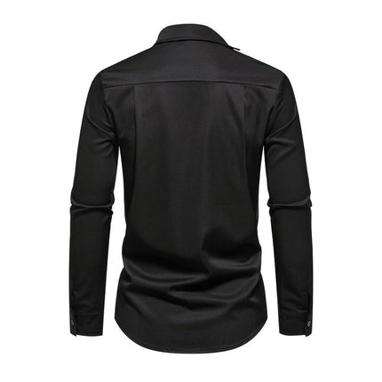 Men's Slim Fit Long Sleeve Shirt | Asymmetric Hem | Slanted Placket | Lapel Collar | Casual & Stylish | Premium Cotton Blend | Adjustable Cuffs | Versatile Dress Shirt for Men