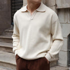 Men's Polo Shirt | Solid Color | Lapel Collar | Long Sleeve Knit | Versatile Casual to Semi-Formal | Soft Durable Fabric | Stylish Minimalistic Design | Comfortable Fit | Ideal for Layering | Sizes Available