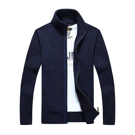 Men's Slim Fit Knit Cardigan | Stand Collar | Zipper Front | Casual Layering | Ribbed Cuffs & Hem | Breathable Fabric | Versatile Styling | With Pockets | Lightweight & Durable | Modern Minimalist Design