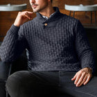 Men's Jacquard Knit Sweater | Regular Fit | Lapel Collar | Long Sleeve | Button Front | Casual Outerwear | Fall Winter | Cotton Blend | Patterned Design | Versatile Layering | Warm Apparel