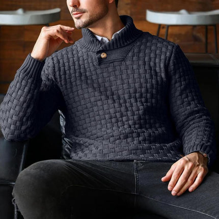 Men's Jacquard Knit Sweater | Regular Fit | Lapel Collar | Long Sleeve | Button Front | Casual Outerwear | Fall Winter | Cotton Blend | Patterned Design | Versatile Layering | Warm Apparel