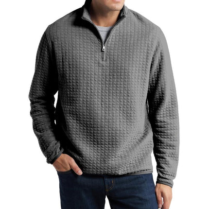 Men's Pullover Sweatshirt | Solid Color Plaid Jacquard | Loose Fit | Soft Fabric | Casual Style | Ribbed Hem & Cuffs | Crew Neck | Versatile Layering | Cozy Comfort | Perfect for Cool Weather | Stylish Texture