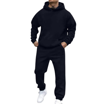 Men's Fleece Hoodie Sweatpants Set | Loose Fit Long Sleeve Pullover | Casual Wear | Breathable Fabric | Adjustable Drawstring Hood | Kangaroo Pocket | Elastic Waistband | Side Pockets | Ribbed Cuffs | Versatile Comfort