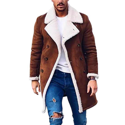 Men's Suede Polar Fleece Coat | Vintage Warm Double-Breasted Outerwear | Notch Lapel | Thick Insulation | Multi-Pocket Design | Formal Winter Jacket | Earthy Tones