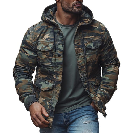 Men's Camouflage Hoodie | Outdoor Multi-Pocket Jacket | Single-Breasted Design | Military Inspired | Casual Fit | Adjustable Features | Durable Breathable Fabric | Versatile Styling | Ideal for Hiking Camping