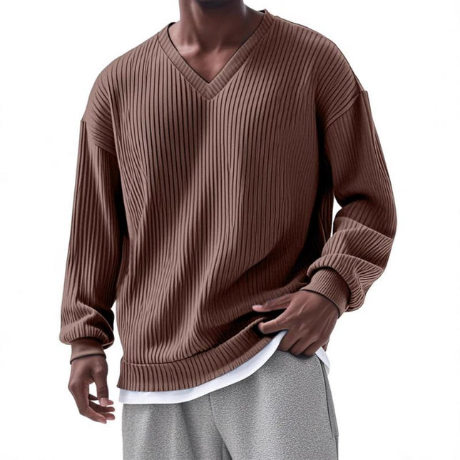 Men's V-Neck Striped Long Sleeve T-Shirt | Casual Loose Fit | Premium Cotton Blend | Comfortable Lightweight | Durable Construction | Relaxed Everyday Style | Breathable Fabric | Versatile Layering