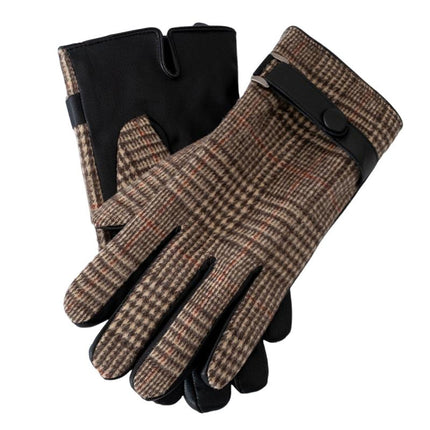 Men's Touch Screen PU Leather Gloves | Plaid Design | Plush Lining | Warm Winter Wear | Durable & Stylish | Smartphone Compatible | Snug Fit | Sophisticated Accessory | Cold Weather Men's Gloves
