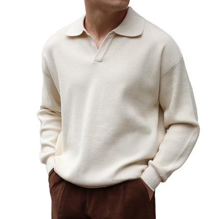Men's Polo Shirt | Solid Color | Lapel Collar | Long Sleeve Knit | Versatile Casual to Semi-Formal | Soft Durable Fabric | Stylish Minimalistic Design | Comfortable Fit | Ideal for Layering | Sizes Available