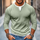 Men's Double Layer V-Neck T-Shirt | Casual Color Block Design | Long Sleeves | Fake Two-Piece Layered Look | Soft Lightweight Stretch Fabric | Regular Fit | Versatile Fashion Staple