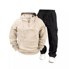 Men's Activewear Set | Hooded Sweatshirt with Long Sleeves & Kangaroo Pocket | Cotton Blend Cargo Pants with Drawstring & Multiple Pockets | Solid Color | Relaxed Fit | Ideal for Casual & Outdoor Wear