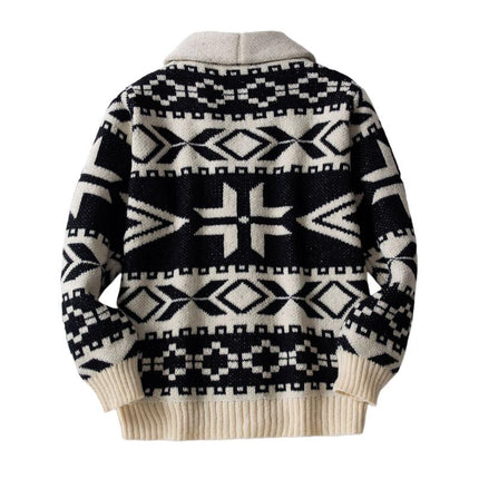 Men's Festive Christmas Jacquard Cardigan | Thick Knit Lapel | Single Breasted | Winter Holiday Sweater | Cozy Warm Outerwear | Vintage-Inspired Christmas Pattern | Ideal for Parties & Gatherings