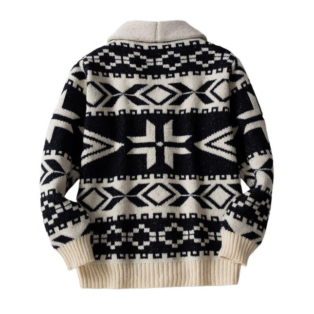 Men's Festive Christmas Jacquard Cardigan | Thick Knit Lapel | Single Breasted | Winter Holiday Sweater | Cozy Warm Outerwear | Vintage-Inspired Christmas Pattern | Ideal for Parties & Gatherings