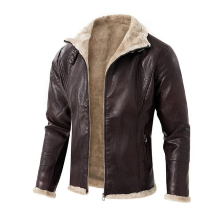 Men's Vintage Leather Jacket | Thick Warm Fur Lapel | Slim Fit | High-Quality Durable Leather | Zipper Closure | Functional Pockets | Versatile Colors | Stylish Design | Perfect for Layering | Winter Fashion