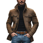 Men's Vintage Herringbone Mid-Length Coat | Multi-Pocket Design | Classic Lapel Collar | Single-Breasted Button Closure | Warm Textured Fabric | Versatile Outerwear for Cool Weather