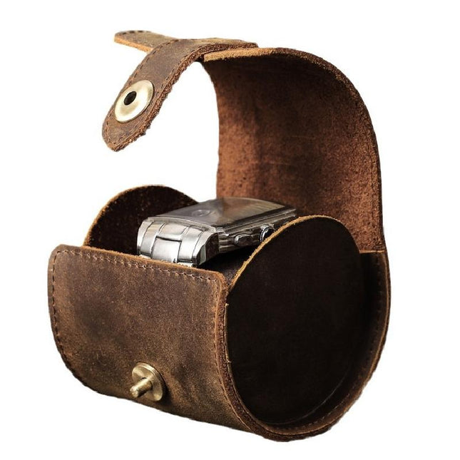Men's Portable Watch Storage Bag | Classic Vintage Cowhide Leather | Secure Watch Compartments | Travel-Friendly Design | Soft Anti-Scratch Interior | Durable Zipper Closure | Perfect for Collectors & Travelers