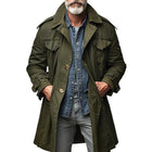 Men's Mid-Length Vintage Trench Coat | Lapel Collar | Single Breasted | Cargo Pocket Design | Long Sleeve Outerwear | Cotton Polyester Blend | Classic Solid Color | Comfortable Relaxed Fit