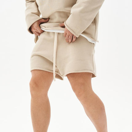 Men's Loose Fit Cotton Shorts | Raw Edge Frayed Hem | Mid Waist Elastic Drawstring | Breathable & Comfortable | Versatile Casual Shorts for All Seasons