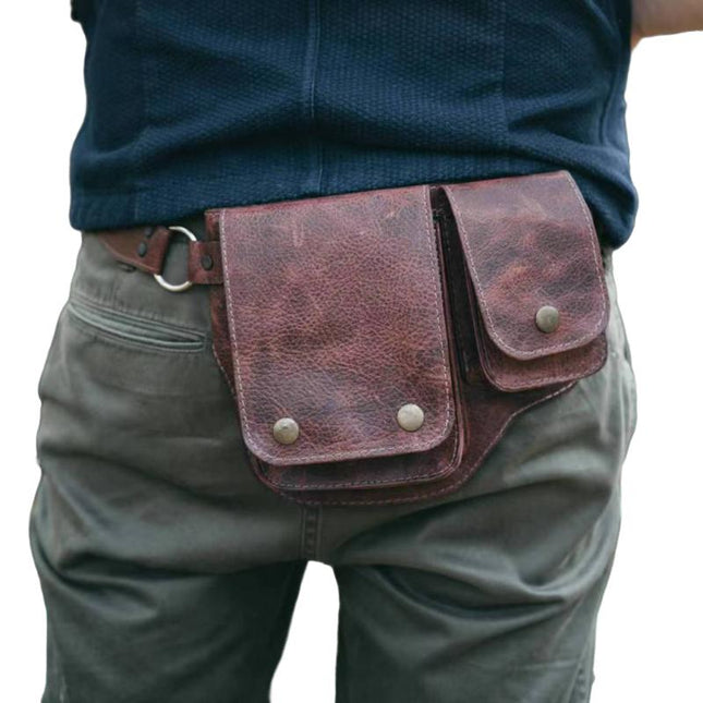 Men's PU Leather Vintage Shoulder Bag | Adjustable Strap | Compact Multi-Compartment | Casual Daypack | Secure Zippers | Lightweight Travel Bag