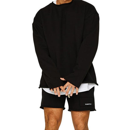 Men's Loose Fit Sweatshirt Shorts Set | Cotton Blend | Roll Hem Neck Cuffs | Pullover | Mid Waist | Long Sleeve | Round Neck | Casual Streetwear | Fall Winter Spring | M-2XL