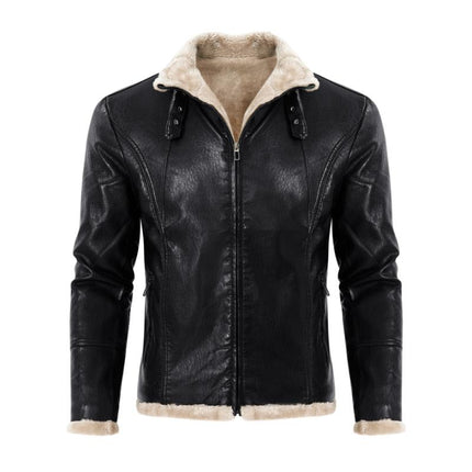 Men's Vintage Leather Jacket | Thick Warm Fur Lapel | Slim Fit | High-Quality Durable Leather | Zipper Closure | Functional Pockets | Versatile Colors | Stylish Design | Perfect for Layering | Winter Fashion