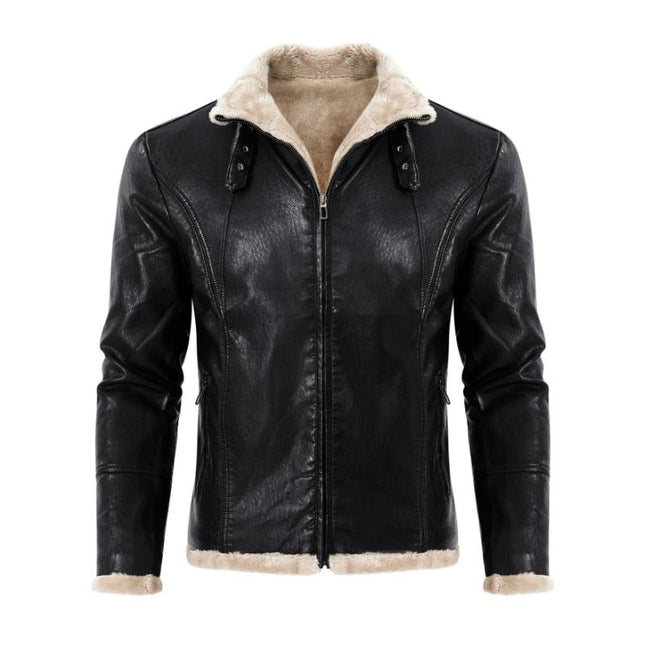 Men's Vintage Leather Jacket | Thick Warm Fur Lapel | Slim Fit | High-Quality Durable Leather | Zipper Closure | Functional Pockets | Versatile Colors | Stylish Design | Perfect for Layering | Winter Fashion