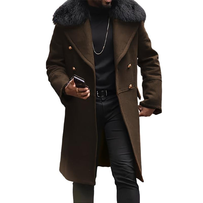 Men's Mid-Length Winter Coat | Fur Collar | Luxury Wool-Blend Fabric | Warm & Stylish | Sizes M-5XL | Elegant Formal & Semi-Formal Outerwear | Tailored Fit | Long Sleeves | Insulating Plush Lining
