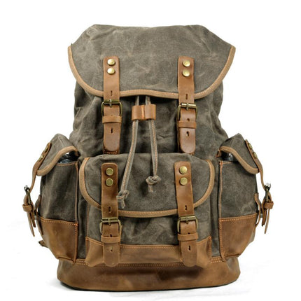 Vintage Men's Canvas Leather Backpack | Multi-Pocket | Outdoor | Casual | Durable Canvas | Leather Accents | Adjustable Straps | Versatile | Travel & Daily Use | Stylish Design | Secure Zipper Closure | Comfortable Carry