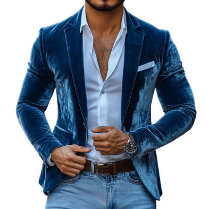Men's Velvet Blazer | Notch Lapel | Two Button | Casual | Solid Color | Long Sleeve | Luxury Outerwear
