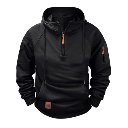 Men's Relaxed Fit Zip-Up Hoodie | Solid Color Cotton-Blend Sweatshirt | Raglan Sleeves with Adjustable Hood | Fleece Lined | Casual Hip-Length Design for Layering | Versatile Spring & Fall Outerwear