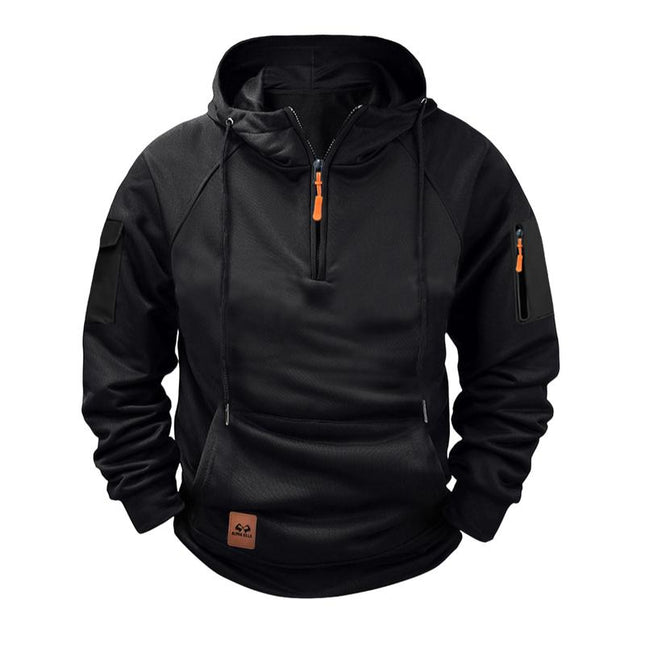 Men's Relaxed Fit Zip-Up Hoodie | Solid Color Cotton-Blend Sweatshirt | Raglan Sleeves with Adjustable Hood | Fleece Lined | Casual Hip-Length Design for Layering | Versatile Spring & Fall Outerwear