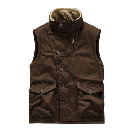 Men's Vintage Style Velvet Single Breasted Vest | Retro Casual Hunting Suits Design | Stand-Up Collar | Sleeveless | Fleece Lined Warmth | Button Closure | Side Pockets | Stylish Layering | Multiple Sizes Available