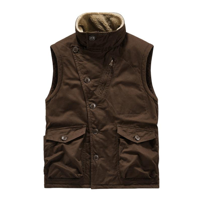 Men's Vintage Style Velvet Single Breasted Vest | Retro Casual Hunting Suits Design | Stand-Up Collar | Sleeveless | Fleece Lined Warmth | Button Closure | Side Pockets | Stylish Layering | Multiple Sizes Available